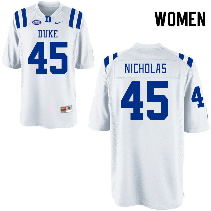 Women #45 Ozzie Nicholas Duke Blue Devils College Football Jerseys Stitched-White